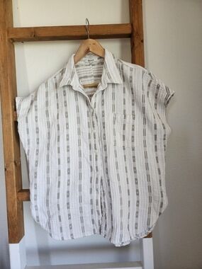 Madewell White/Taupe Cotton Striped Top - Grown On Sleeves - Sz M